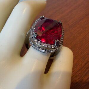 NIB Jean Dousset Sterling Silver 925 Ruby Red Statement Ring